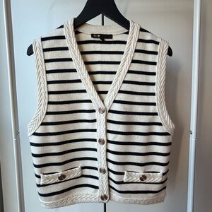 Maje Cream & Black Striped Sleeveless Knit Tank